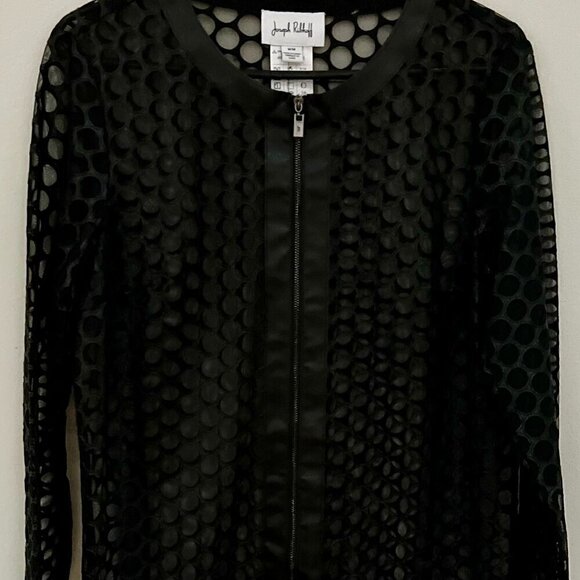 Joseph Ribkoff 233968 Black Faux Leather Mesh Zip-Up Jacket Size M - Picture 8 of 9